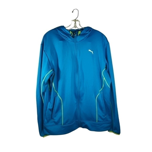 PUMA Dry Cell men’s hoodie jacket long sleeves zip  2 pockets blue green size L - Picture 2 of 16